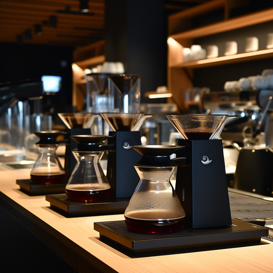 new coffee machines in a row in a coffee shop
