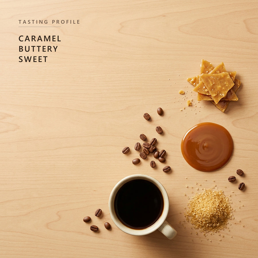 Caramel tasting profile: caramel, buttery and sweet