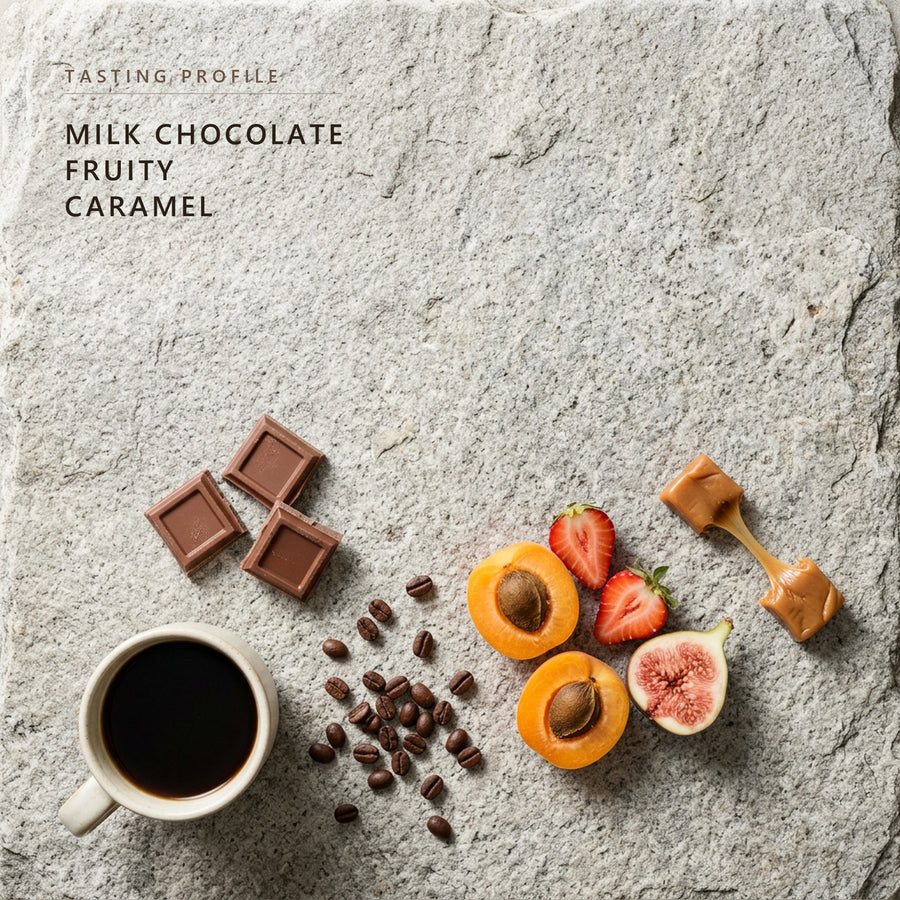 Ethiopia Natural tasting profile: milk chocolate, fruity and caramel
