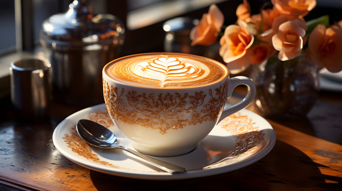 A cappuccino with a creative heart-shaped foam design.