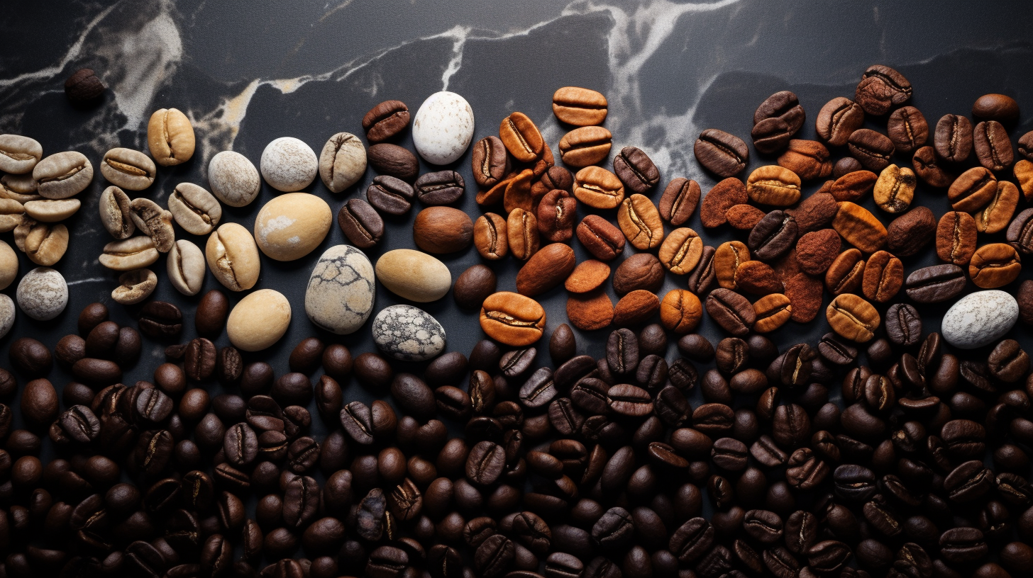 different kinds of coffee beans on a granite counter top