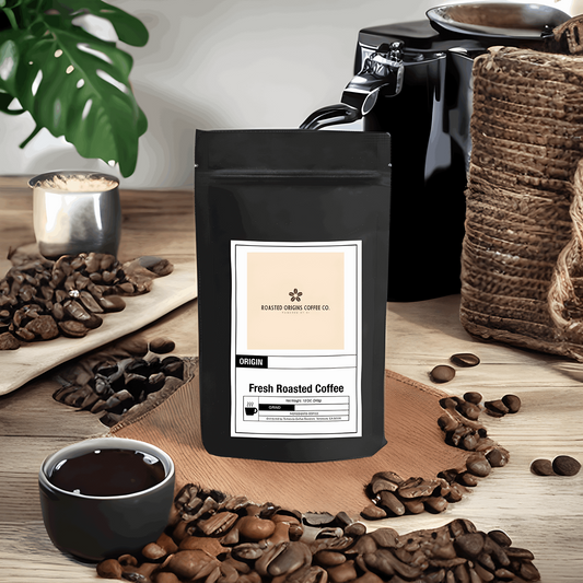 a bag of African Espresso coffee by roasted origins coffee co.
