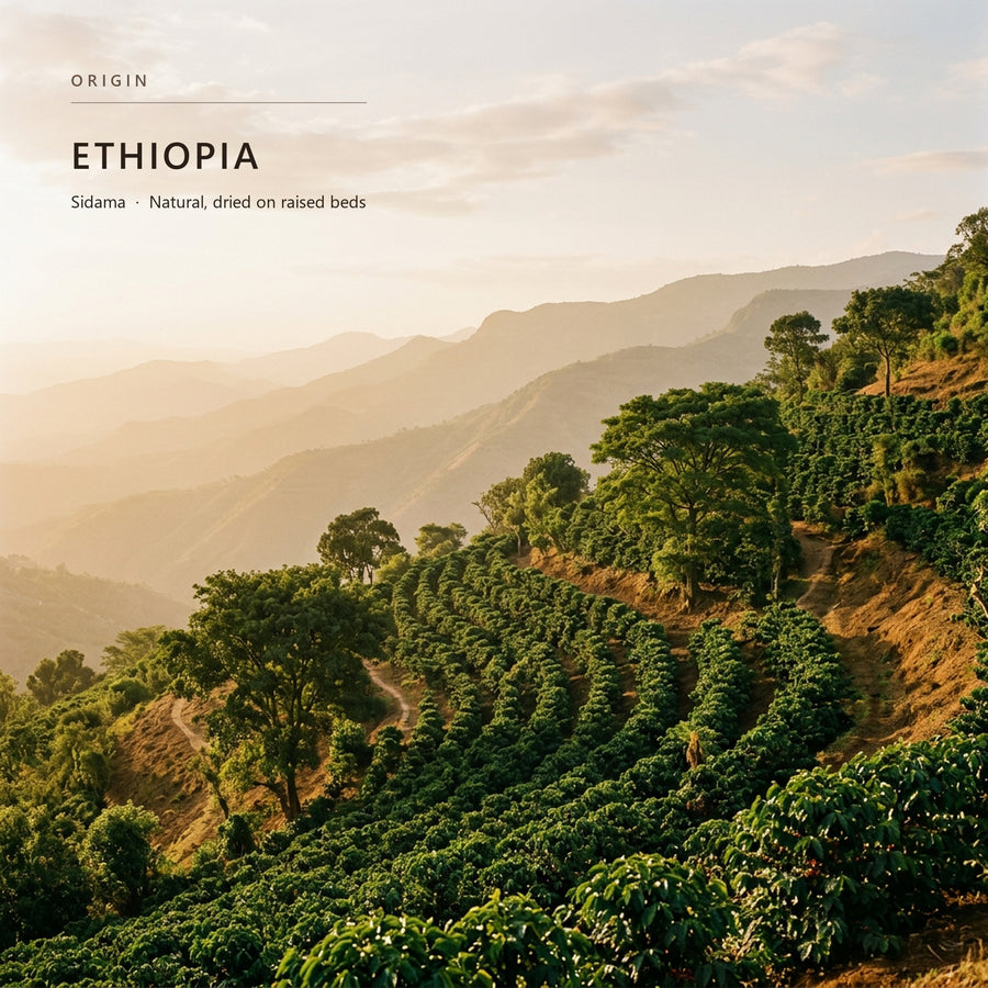 Coffee-growing terrain in Ethiopia, the origin of Ethiopia Natural